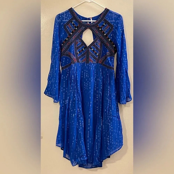 FREE‎ PEOPLE All You Need Flowy Sheer Dress in Cobalt Blue - Picture 7 of 11